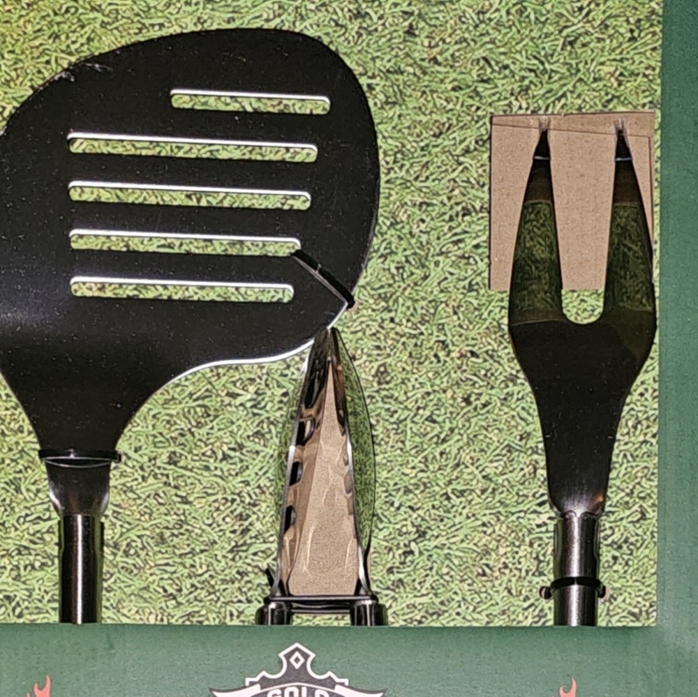 Golf Themed Stainless Steel BBQ Tool Set with Black & Green Handles - Picture 3 of 4